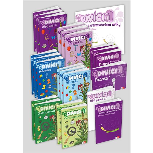 Divíci 1 - základní učitelský balíček - Český jazyk GEN (nevázané písmo) + Matematika + Člověk a jeho svět