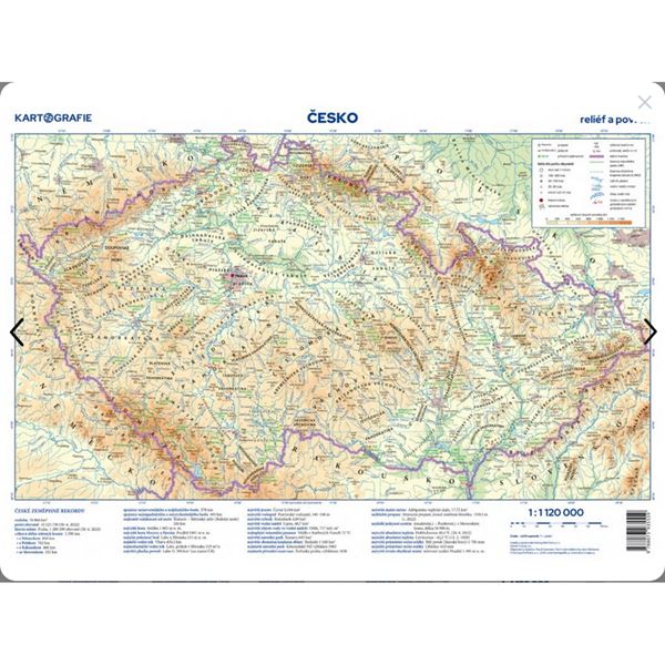 Česko – příruční mapa, reliéf a povrch/administrativní mapa