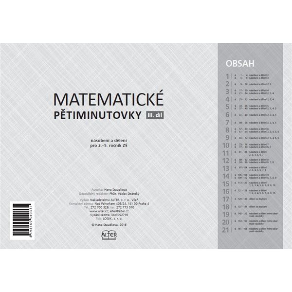 Matematické pětiminutovky III (21 sad po 30 listech)