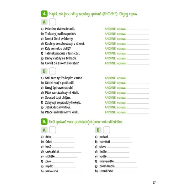 Krátká cvičení z českého jazyka pro 4. a 5. třídu ZŠ