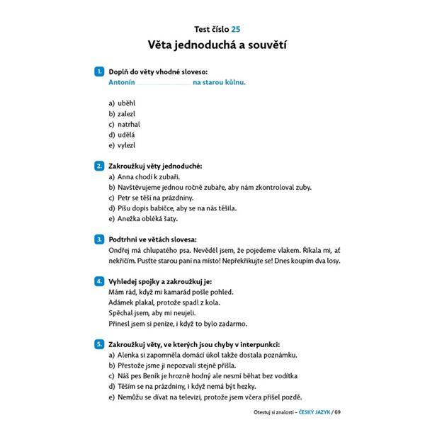 Otestuj si znalosti - Český jazyk (3. třída)
