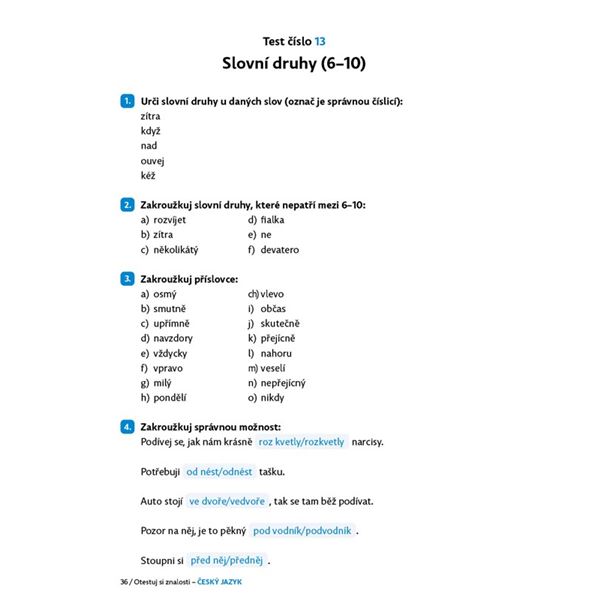 Otestuj si znalosti - Český jazyk pro 4. třídu