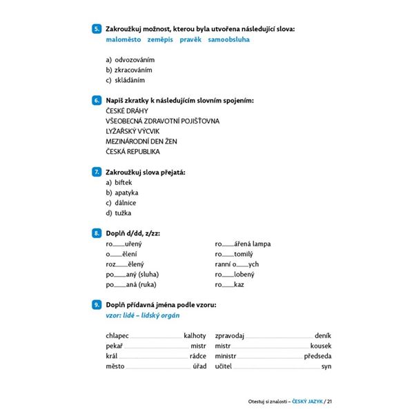 Otestuj si znalosti - Český jazyk pro 5. třídu