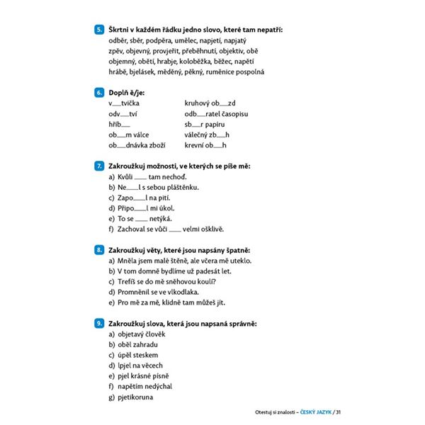 Otestuj si znalosti - Český jazyk pro 5. třídu