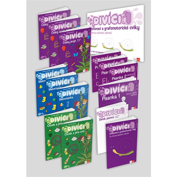 Divíci 1 - základní žákovský balíček - Český jazyk GEN (nevázané písmo) + Matematika + Člověk a jeho svět