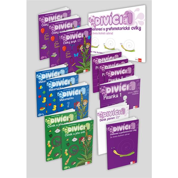 Divíci 1 - základní žákovský balíček - Český jazyk GEN (vázané písmo) + Matematika + Člověk a jeho svět
