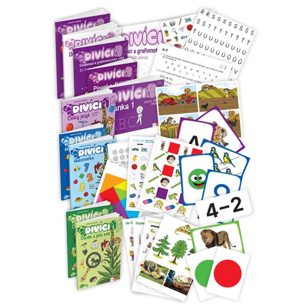 Divíci 1 - rozšířený učitelský balíček - Český jazyk GEN (nevázané písmo) + Matematika + Člověk a jeho svět