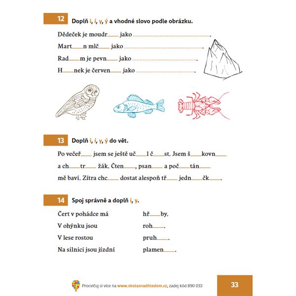 Procvičování češtiny - Pravopis ú/ů, tvrdé a měkké souhlásky, psaní dě, tě, ně…