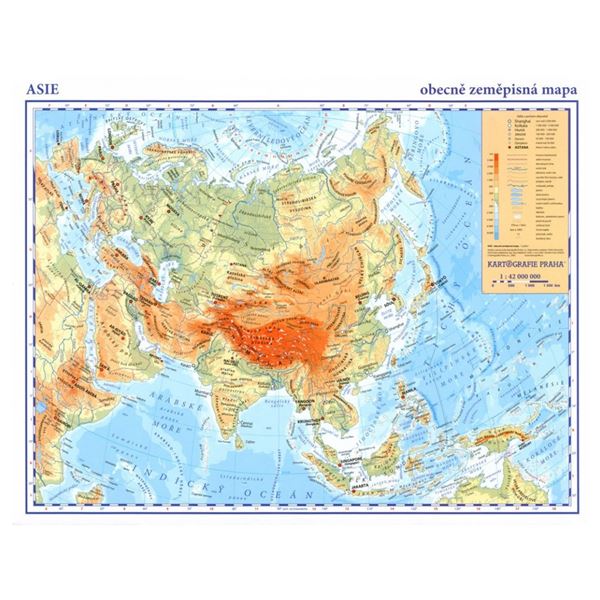 Asie - příruční obecně zeměpisná mapa
