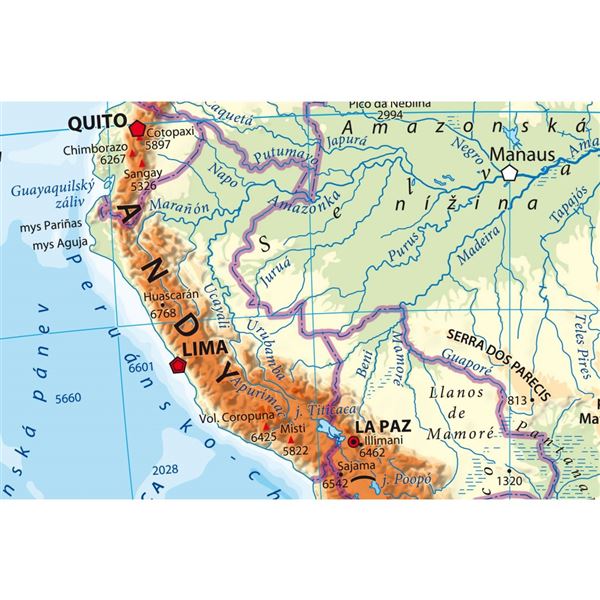 Jižní Amerika - školní nástěnná fyzická mapa