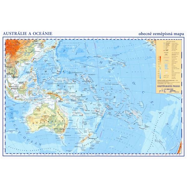 Austrálie, Oceánie - příruční obecně zeměpisná mapa