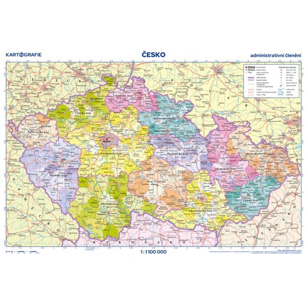 Česko – administrativní členění – školní nástěnná mapa