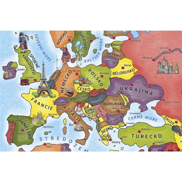 Ilustrovaná mapa států světa - plakát s lištami 