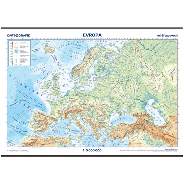 Evropa – reliéf a povrch – školní nástěnná mapa