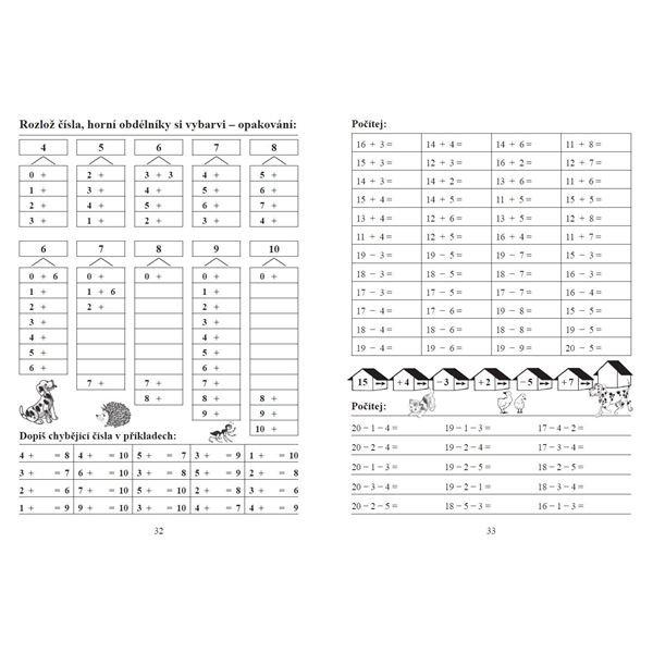 Počítáme do 20 bez přechodu přes desítku - pracovní sešit