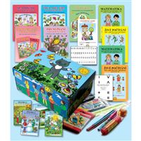 Balíček pro prvňáčky v krabici s kocourem Samem