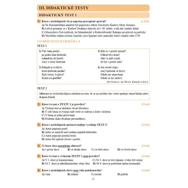 Český jazyk - příprava na příjmací zkoušky na SŠ