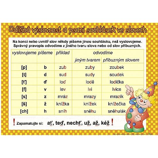 Odlišná výslovnost a psaní souhlásek - obraz 100x70cm